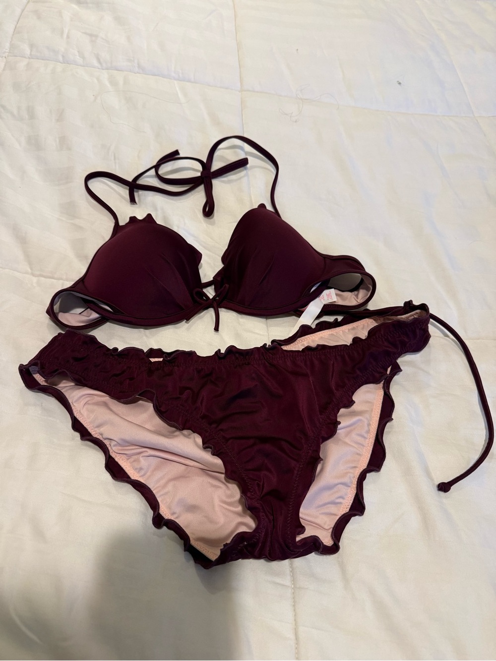 Victoria's Secret Deep Burgundy Ruffle Bikini Set